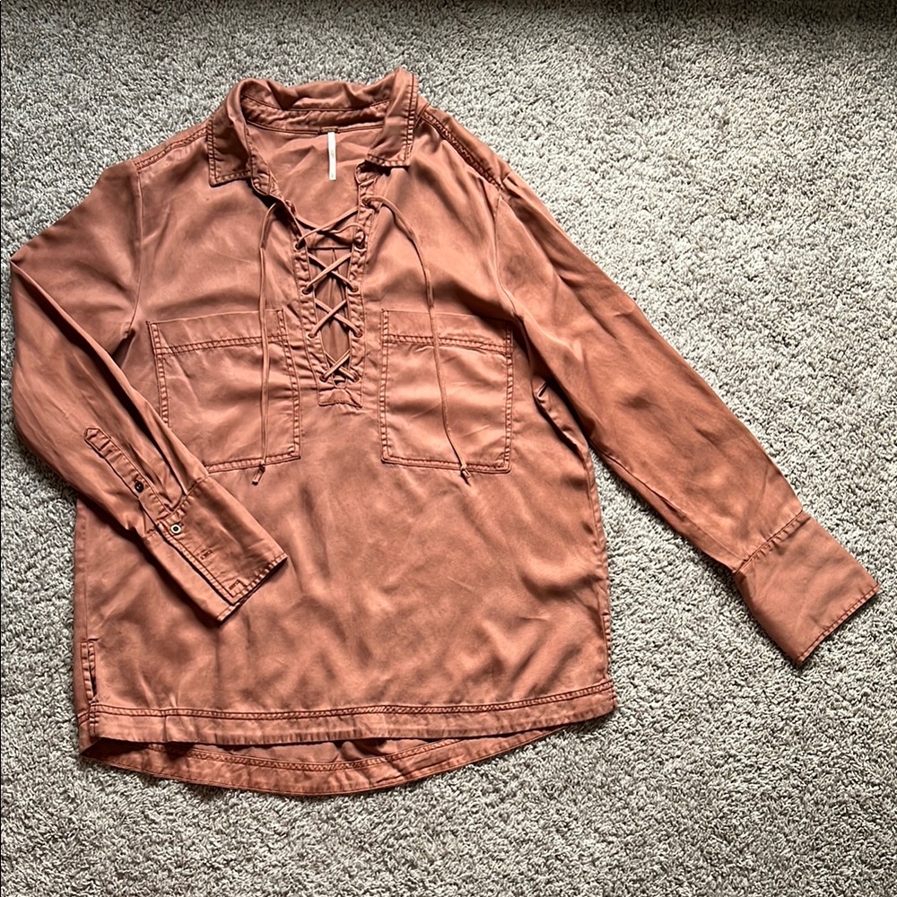 Free People Rust Lace-Up Top